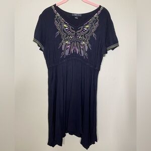Style & Co. Black Embroidered Tunic with Asymmetrical Hem M